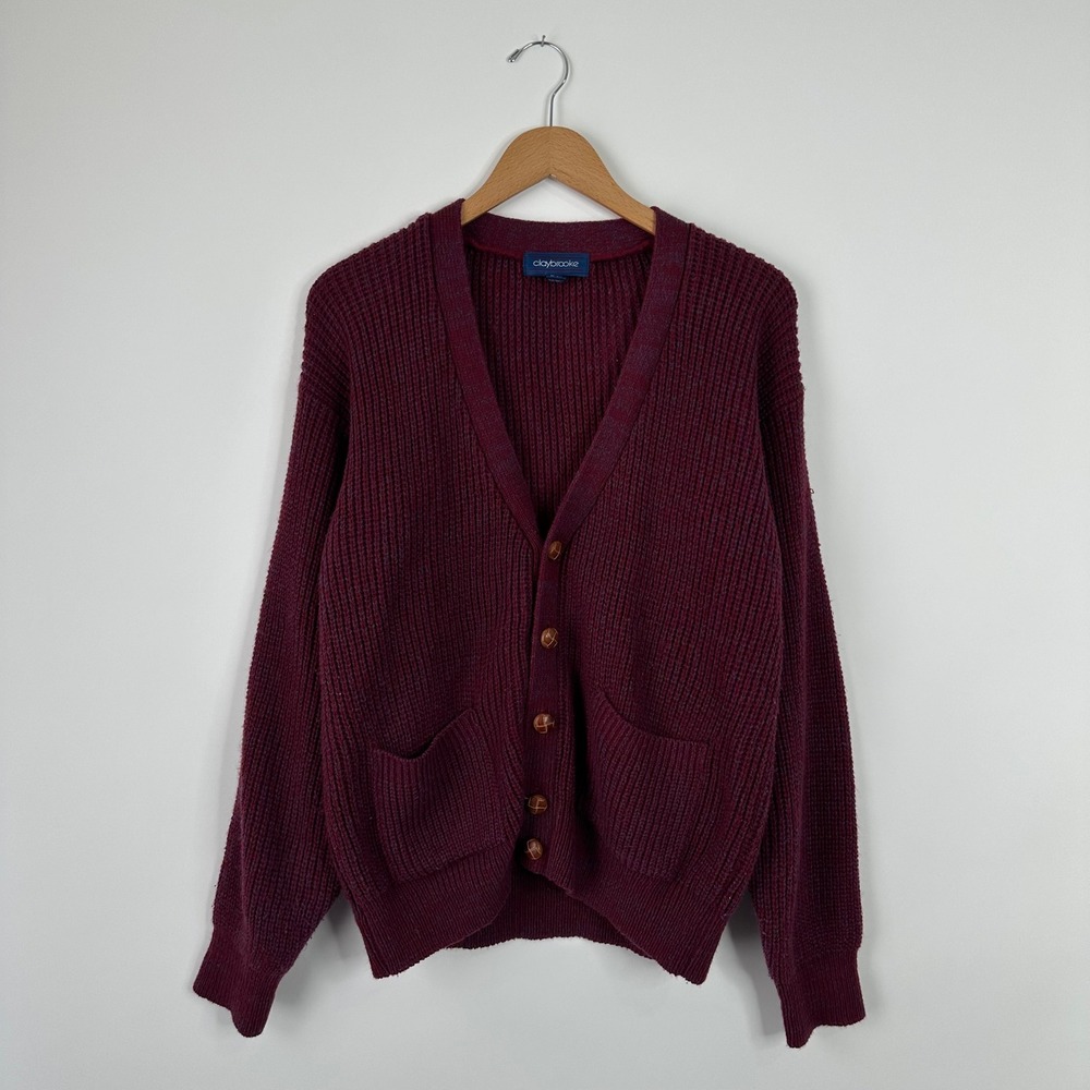 Claybrooke Womens Cardigan Sweater Acrylic Knit Long Sleeve Maroon Medium - Picture 4 of 4